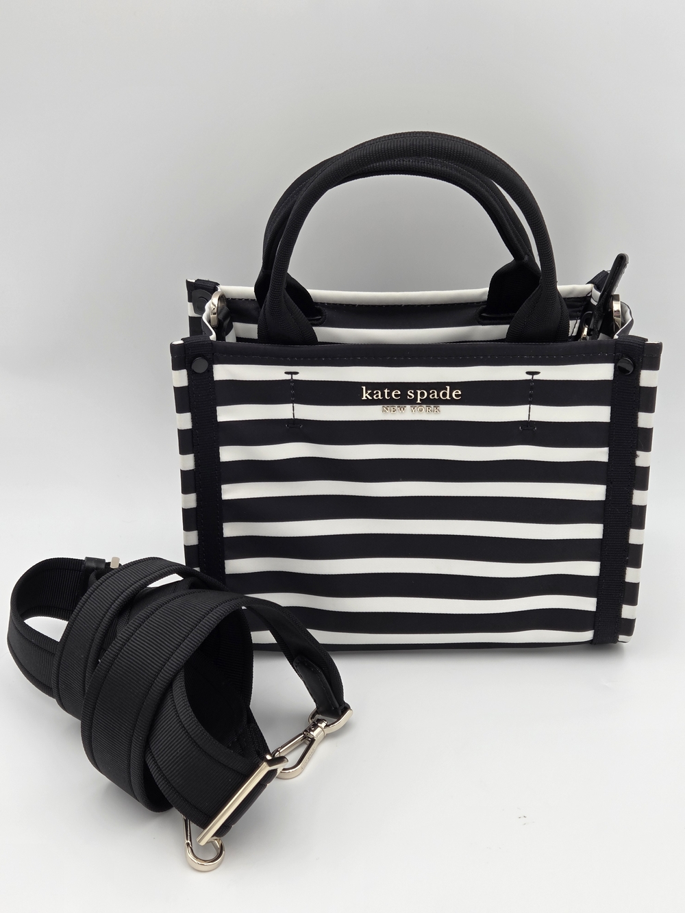 Kate Spade The Little Better Sam Stripe Mini Tote In Black And White